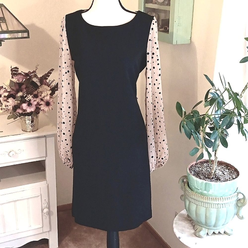 Danny and Nicole LBD With Polka Dot Sleeves. Quiet Luxury